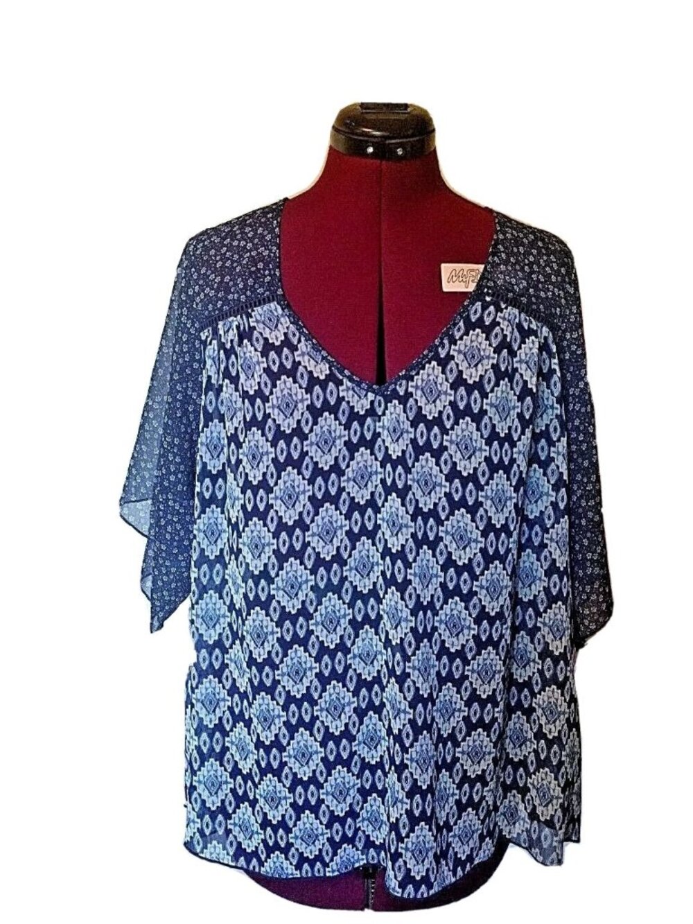 Mason + Mackenzie Women’s Blouse Size M Multicolor Semi Sheer Short Sleeve Top